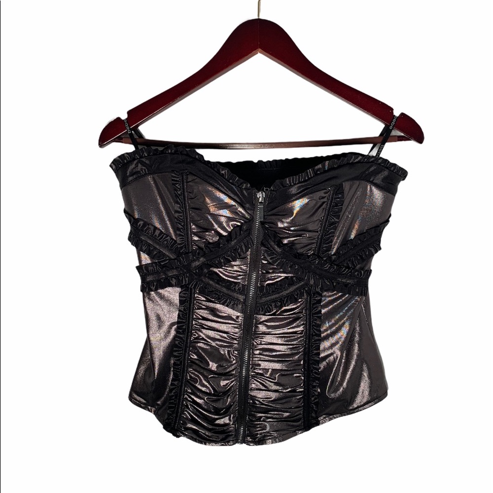 BeBe Corset Silver, Black Sexy Night Club Zip Up